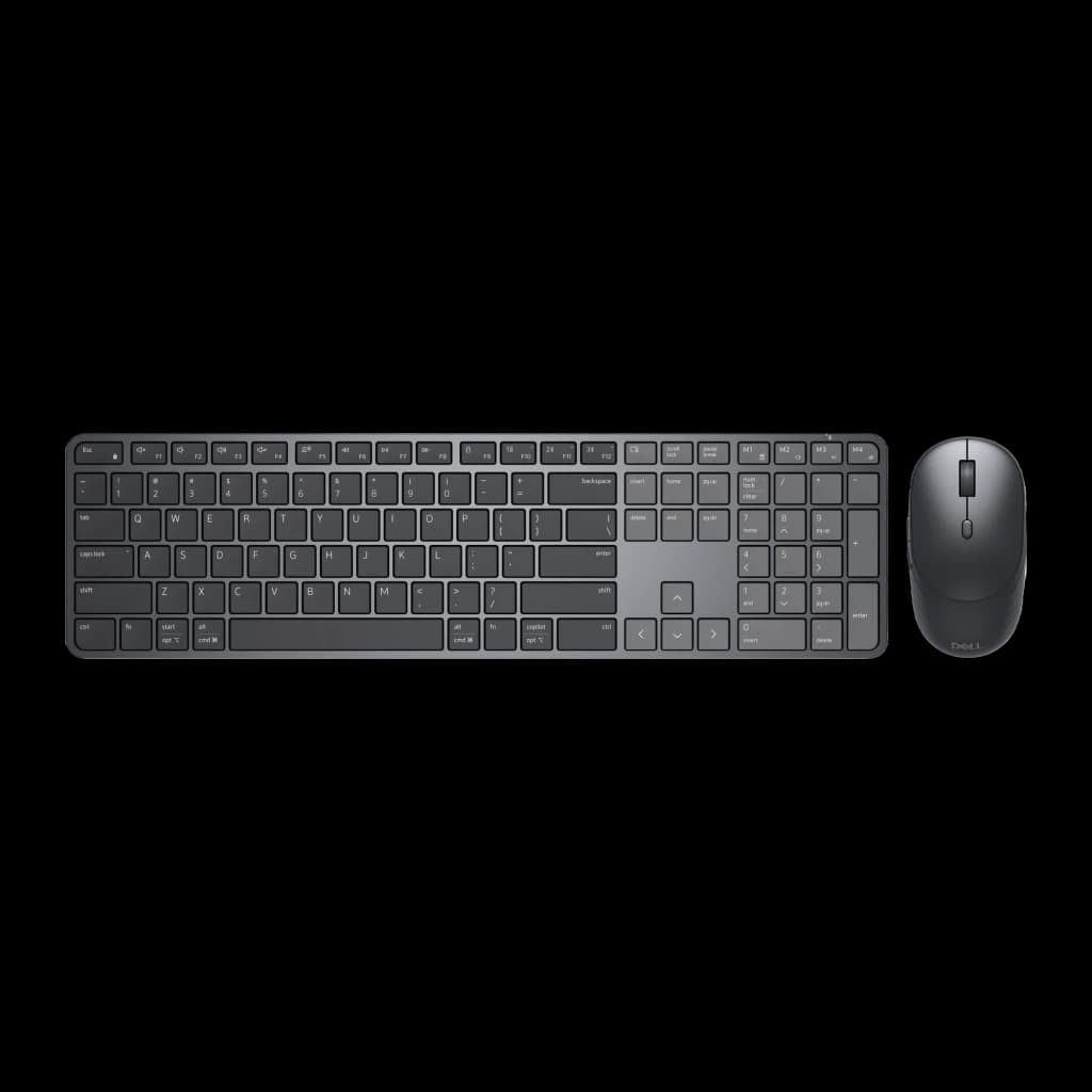 Dell Pack clavier et souris Pro KM726 noir, vue de dessus: clavier slim QWERTY complet avec pavé numérique et souris à droite