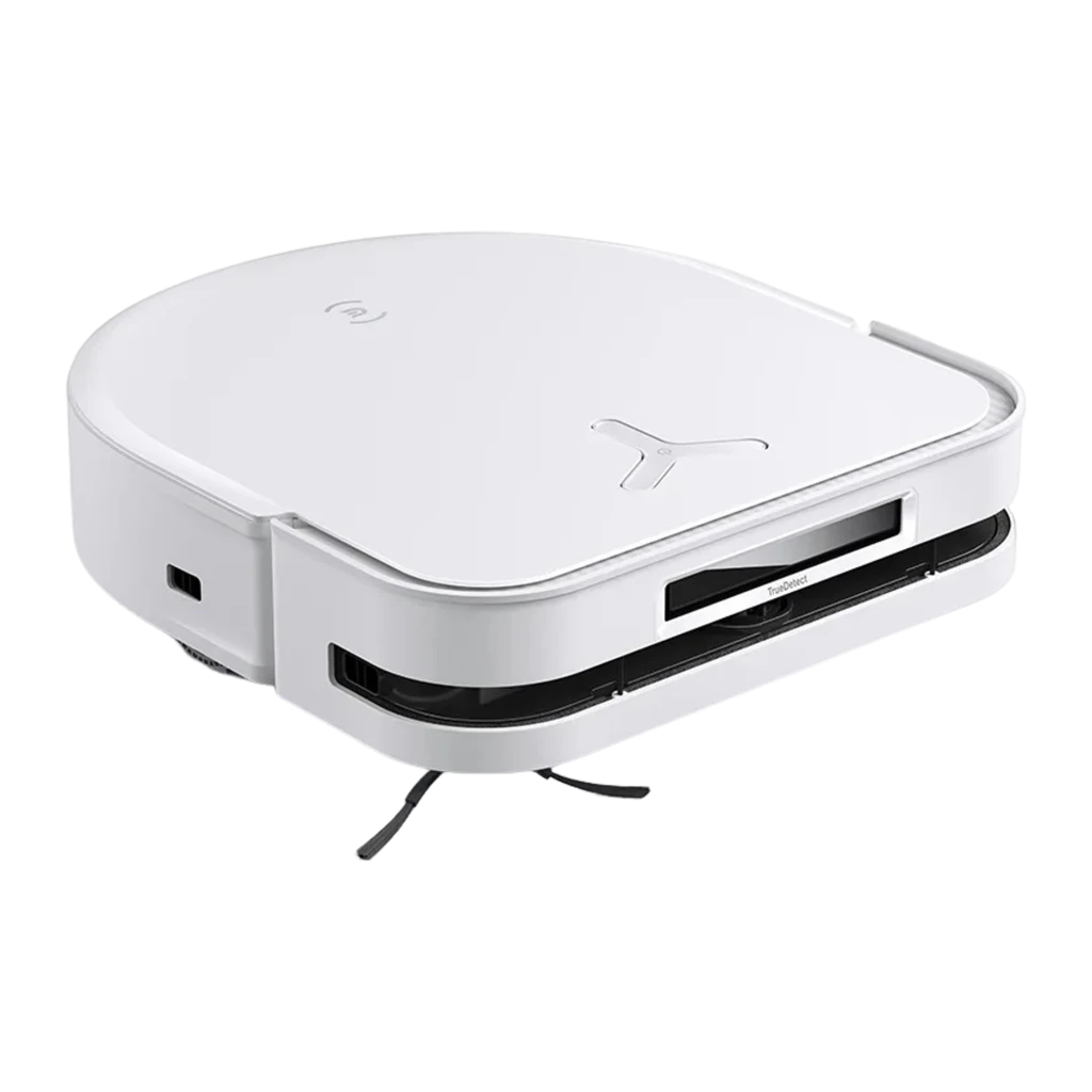 Ecovacs Deebot X5 Omni branco, vista lateral direita: robô parcialmente retirado da base, sensor TrueDetect visível - Item2