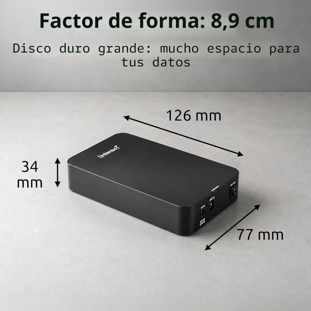 Intenso Memory Center 8TB negro, vista trasera: puertos DC IN, USB 3.0 y interruptor ON/OFF claramente etiquetados - Ítem4
