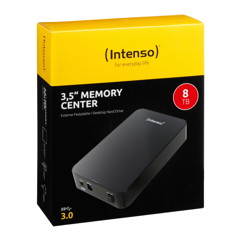 Intenso Memory Center 8TB negro, vista trasera: puertos DC IN, USB 3.0 y interruptor ON/OFF claramente etiquetados - Ítem5