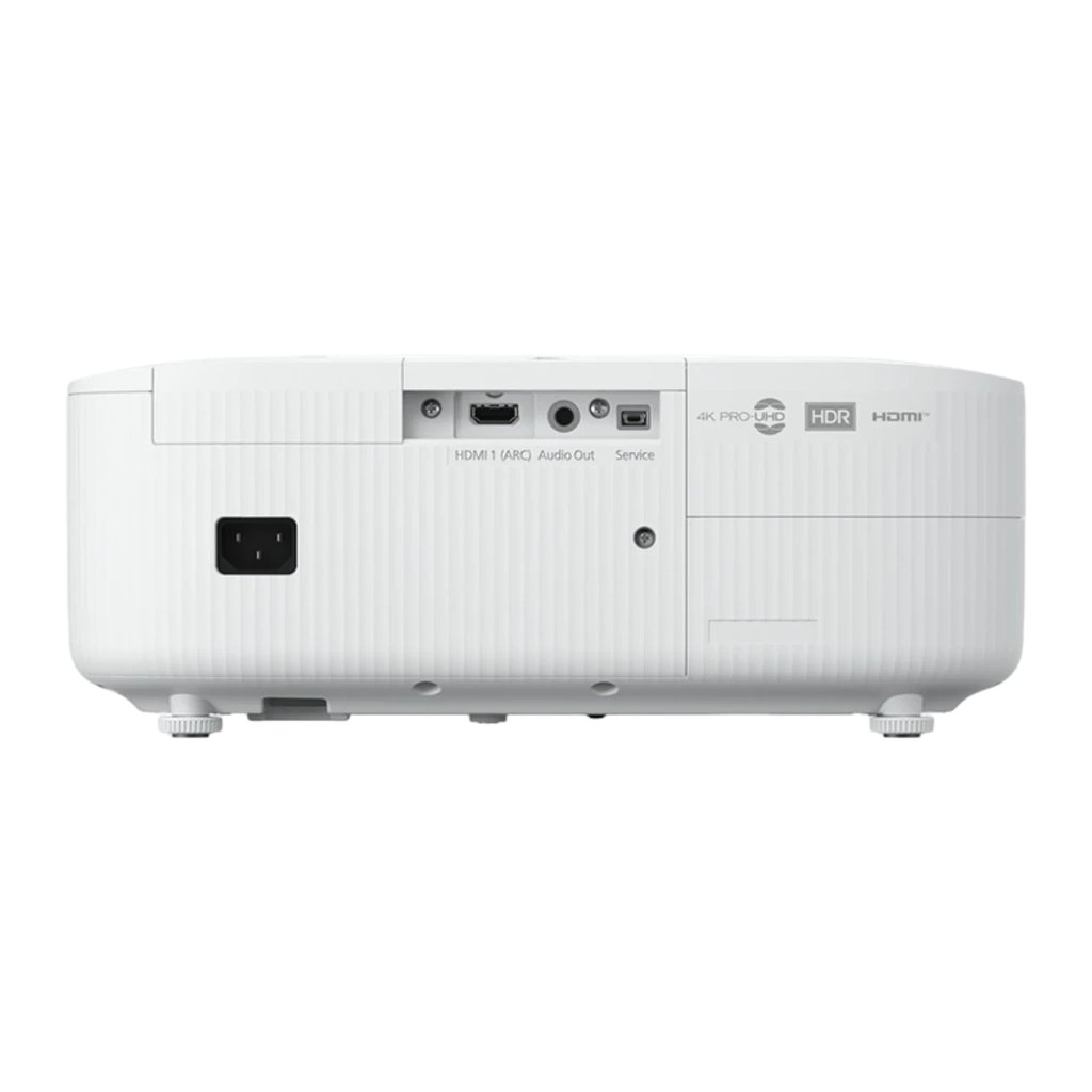 Epson EH-TW6250 2800lm 3LCD 4K+ blanc, vue avant: objectif avec monture noire et grille de ventilation latérale - Ítem1