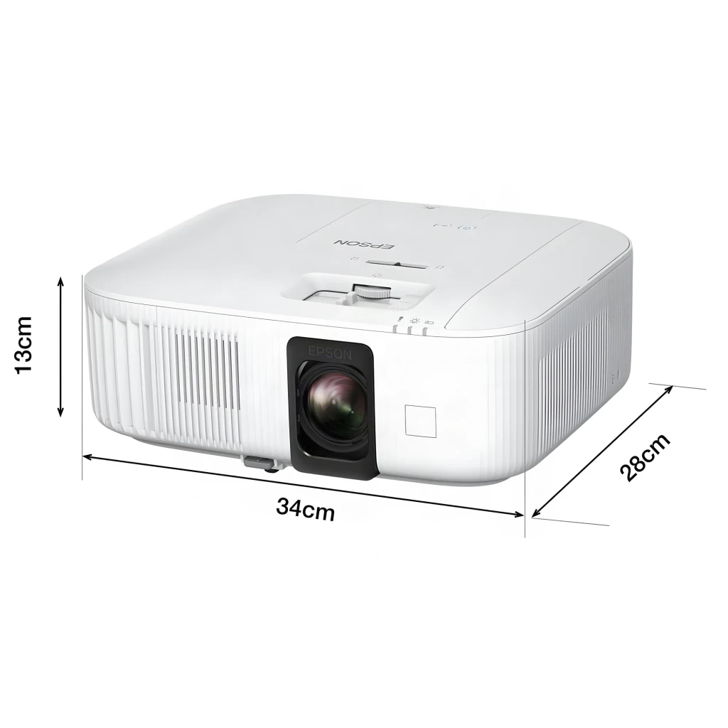 Epson EH-TW6250 2800lm 3LCD 4K+ blanc, vue avant: objectif avec monture noire et grille de ventilation latérale - Ítem6