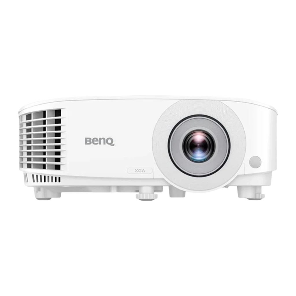 BenQ MX560 DLP XGA blanco, vista frontal en ángulo: lente, rejilla de ventilación lateral y panel de control superior - Ítem1