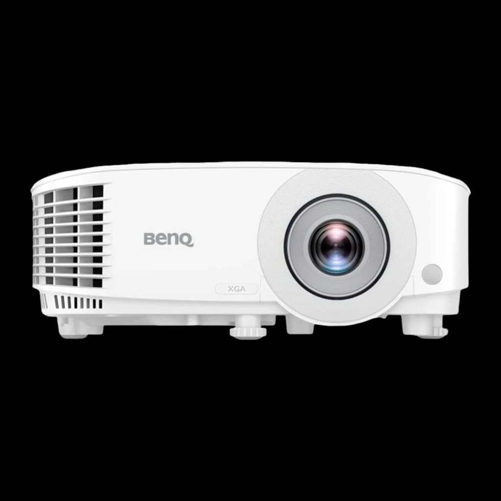 BenQ MX560 DLP XGA branco, vista frontal direta: lente centrada, grelha esquerda e etiqueta XGA visíveis