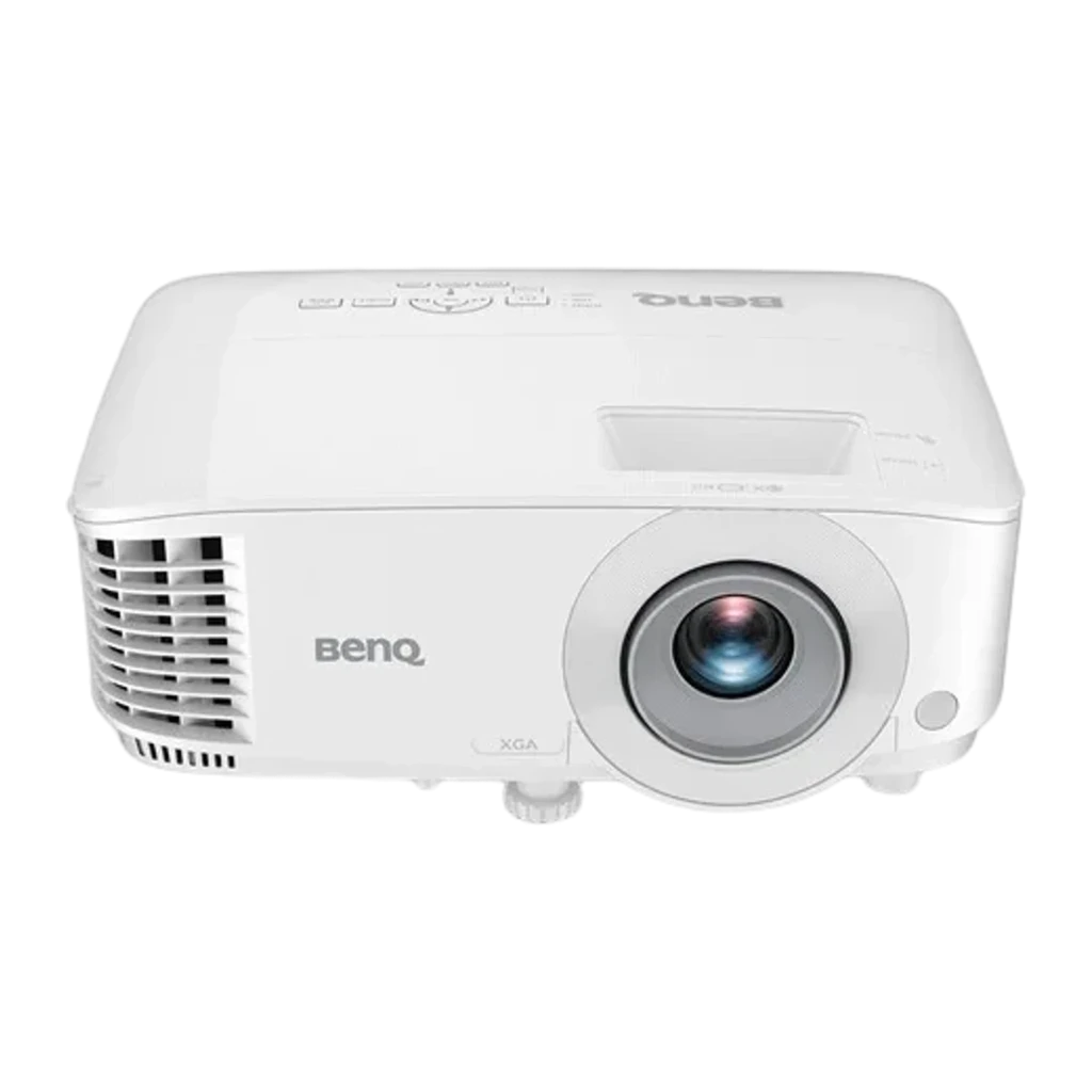 BenQ MX560 DLP XGA blanco, vista frontal en ángulo: lente, rejilla de ventilación lateral y panel de control superior - Ítem2