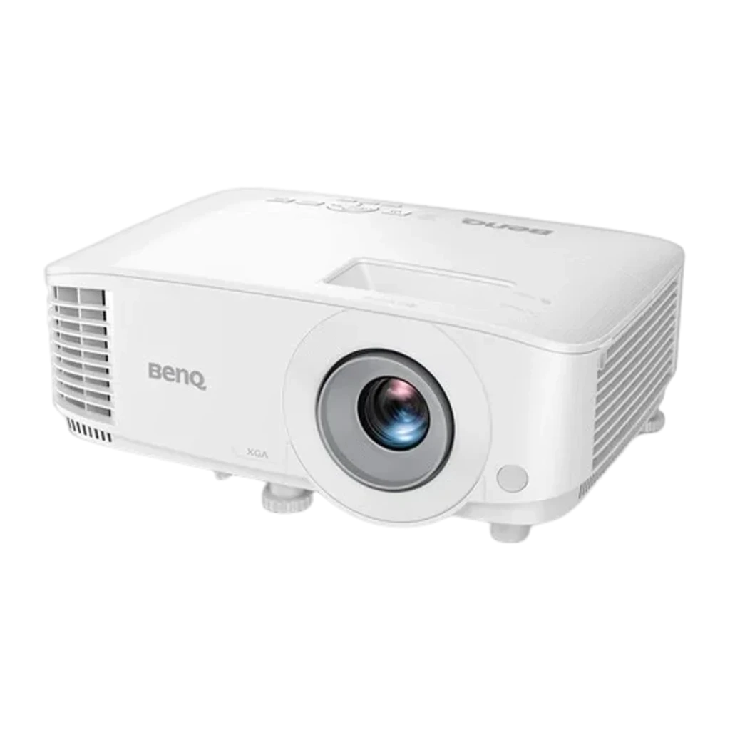 BenQ MX560 DLP XGA blanco, vista frontal en ángulo: lente, rejilla de ventilación lateral y panel de control superior - Ítem3