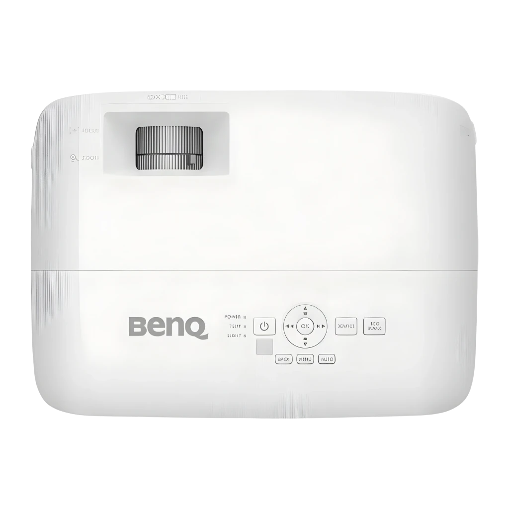 BenQ MX560 DLP XGA blanco, vista frontal en ángulo: lente, rejilla de ventilación lateral y panel de control superior - Ítem4