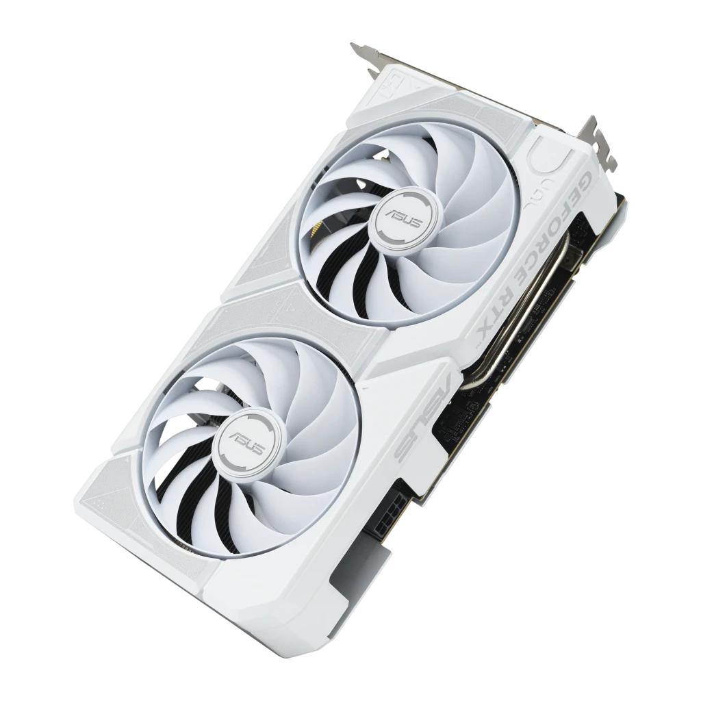 ASUS Dual GeForce RTX 5060 Ti OC 16GB GDDR7 Blanca, producto y caja: tarjeta con 3 ventiladores blancos junto a su packaging - Ítem4