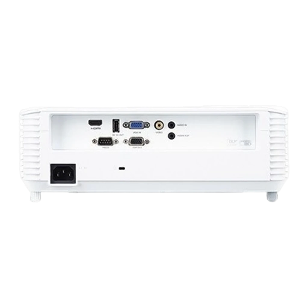 Acer Projetor S1286H DLP XGA Branco, vista frontal superior: objetiva grande angular iluminada, grelhas laterais e logo Acer - Item1