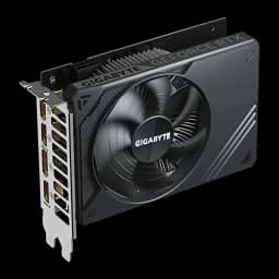 Gigabyte GeForce RTX 5050 GV-N5050D6-8GD 8GB negro, vista lateral: lomo con texto GeForce RTX, disipador con aletas