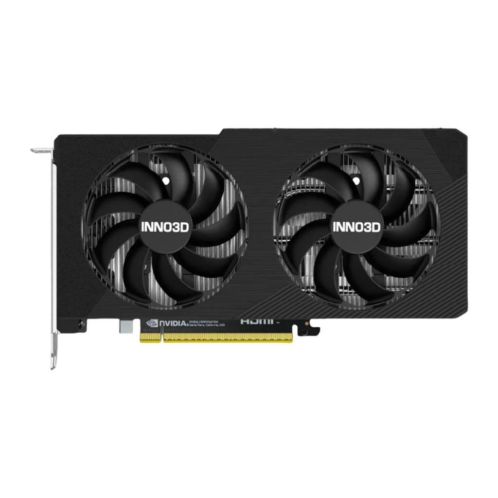 Inno3D GeForce RTX 5050 Twin X2 8GB negra, kit tarjeta y caja: caja con texto DLSS 4 y tarjeta con dos ventiladores - Ítem1