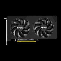 Inno3D GeForce RTX 5050 Twin X2 8GB negra, vista frontal: dos ventiladores con logo INNO3D y conector PCIe dorado