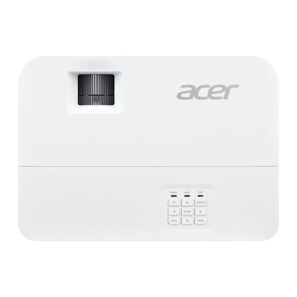Acer Projetor H6828BD DLP branco, vista frontal lateral: lente iluminada, grades de ventilação e logo Acer visíveis - Item4