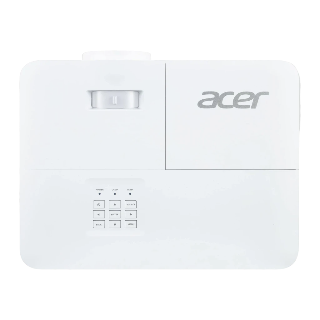 Acer Projecteur H6546Ki 5200lm Blanc, vue avant en angle: objectif à bague argentée, grilles latérales et panneau de boutons - Ítem7