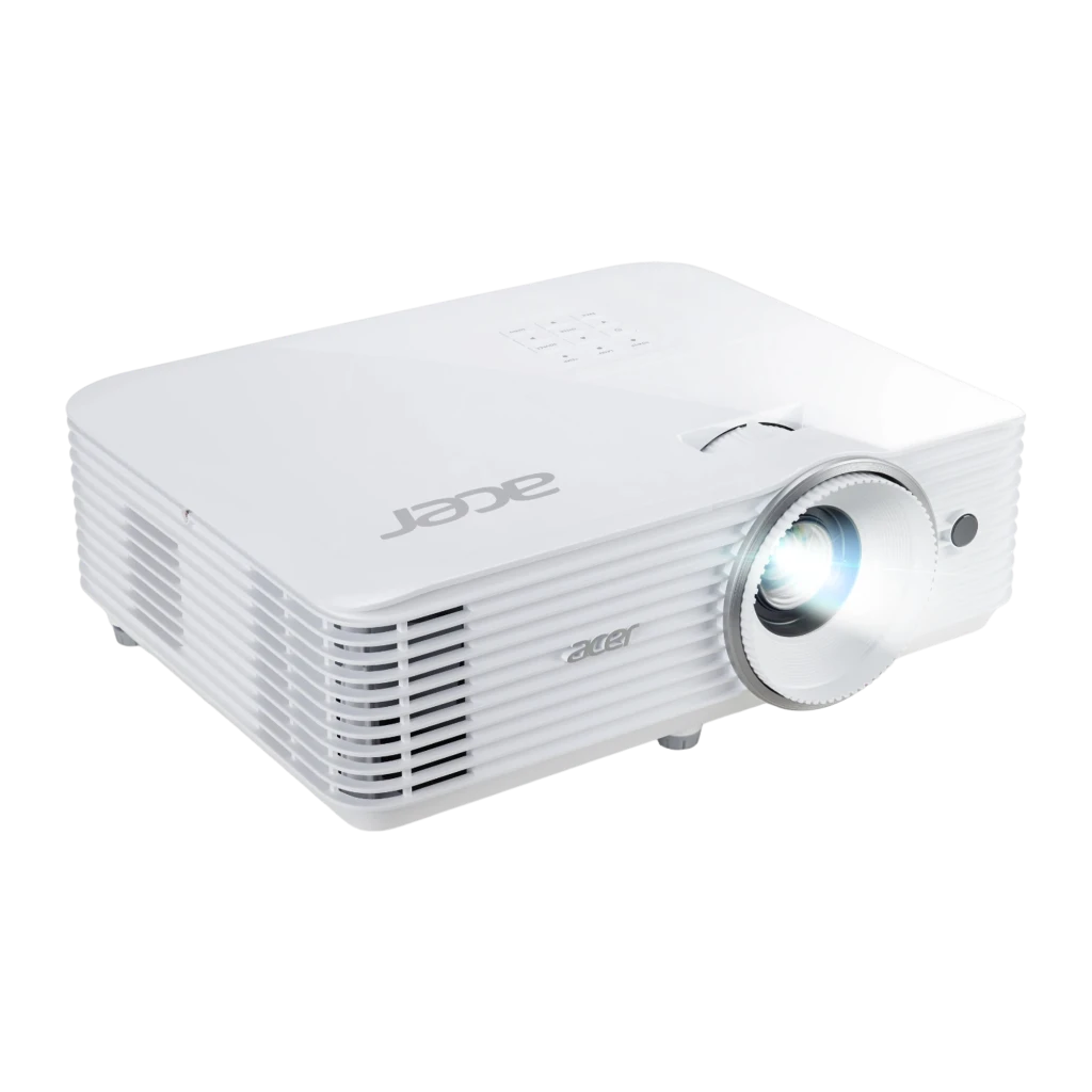 Acer Projecteur H6546Ki 5200lm Blanc, vue avant en angle: objectif à bague argentée, grilles latérales et panneau de boutons - Ítem3