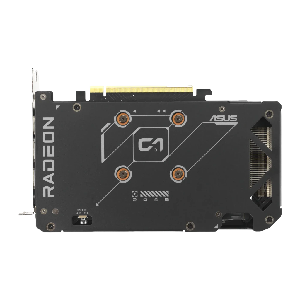 ASUS Dual Radeon RX 9060 XT 16GB Negro, producto y caja: tarjeta en ángulo frontal con dos ventiladores y packaging DUAL - Ítem2