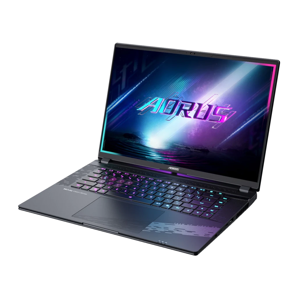 GIGABYTE AORUS Elite 16 1TB cinzento, vista frontal: ecrã WQXGA com logótipo AORUS e teclado RGB iluminado - Item2