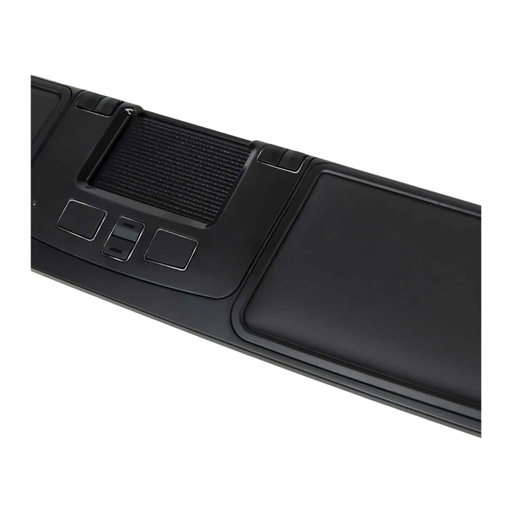 Mousetrapper Prime Bluetooth USB negro, vista superior: trackpad central, almohadillas de muñeca y botones azules - Ítem4