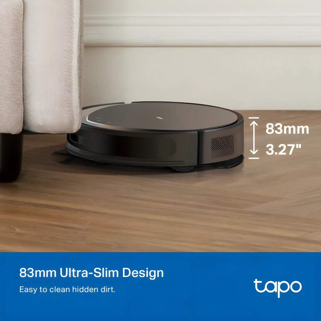 TP-Link Tapo RV20 Max Plus MagSlim preto, kit em ângulo lateral: robô aspirador à frente e base de esvaziamento automático - Item5