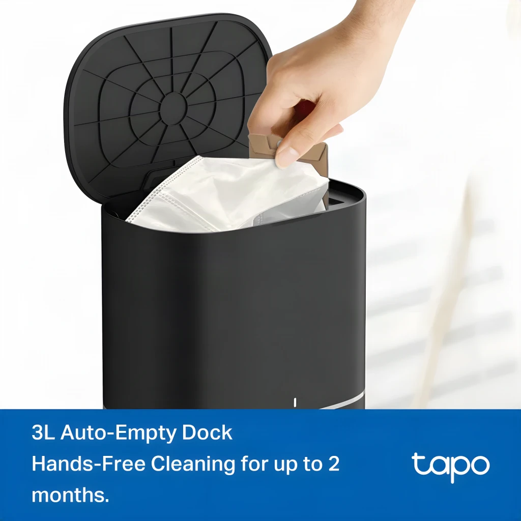 TP-Link Tapo RV20 Max Plus MagSlim preto, kit em ângulo lateral: robô aspirador à frente e base de esvaziamento automático - Item6