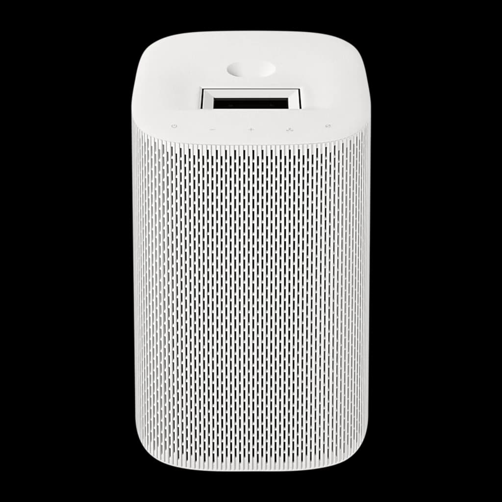 Samsung The Premiere 5 SP-LPF5DSAX 1080p Blanc, vue de face: grille de haut-parleur, objectif UST et boutons tactiles