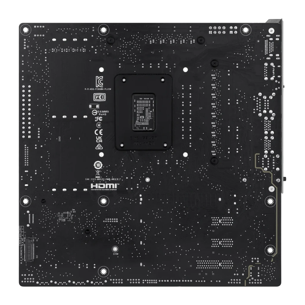 ASUS PRIME Z890M-PLUS WIFI alumínio preto, vista frontal: PCB preto com dissipadores prateados, socket LGA1851 e slots PCIe - Item2