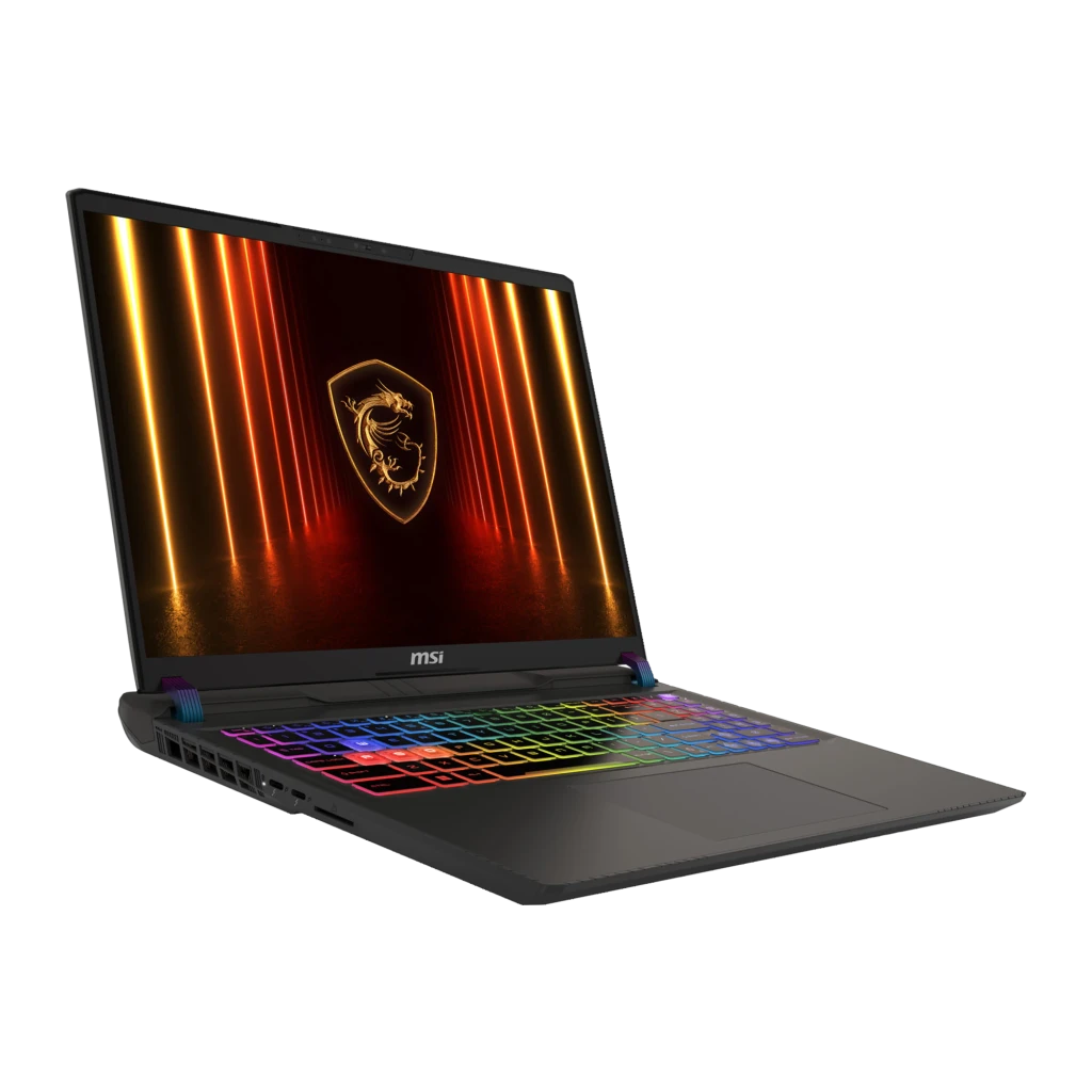 MSI Vector 16 HX AI 512GB gris, vue de face: écran avec logo dragon MSI et clavier rétroéclairé RGB multicolore - Ítem5