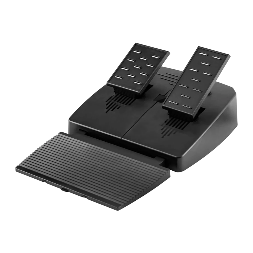 Mars Gaming MWH-RSXONE Preto, vista em ângulo: volante branco com botões, alavanca de mudanças e pedais pretos - Item3