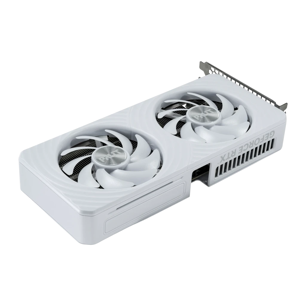 Palit GeForce RTX 5060 OC White 8GB branco, caixa e placa: embalagem frontal ao lado da GPU com cooler de 3 ventoinhas - Item3