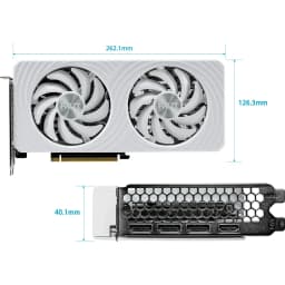Palit GeForce RTX 5060 OC WHITE 8GB blanco, dimensiones: vista frontal y trasera con medidas 262.1x126.3x40.1mm, 2