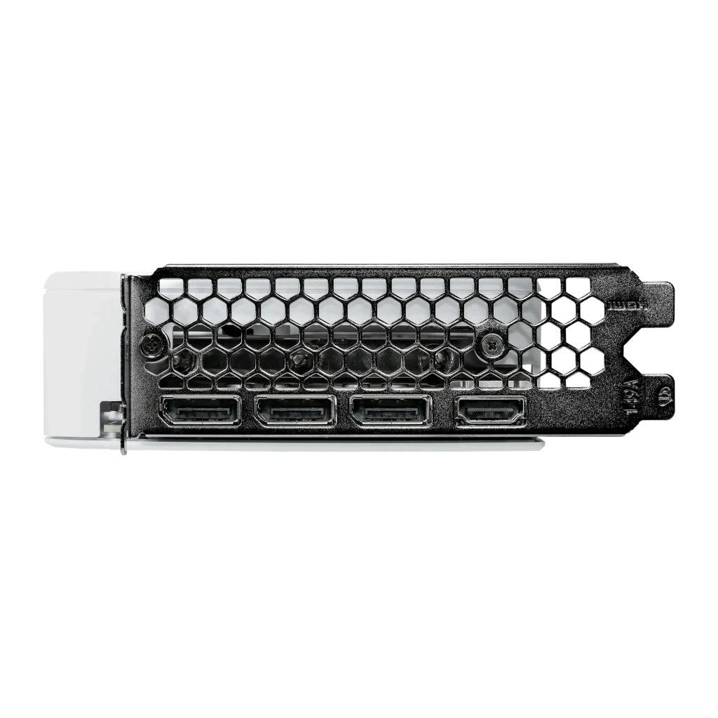 Palit GeForce RTX 5060 OC White 8GB branco, caixa e placa: embalagem frontal ao lado da GPU com cooler de 3 ventoinhas - Item6