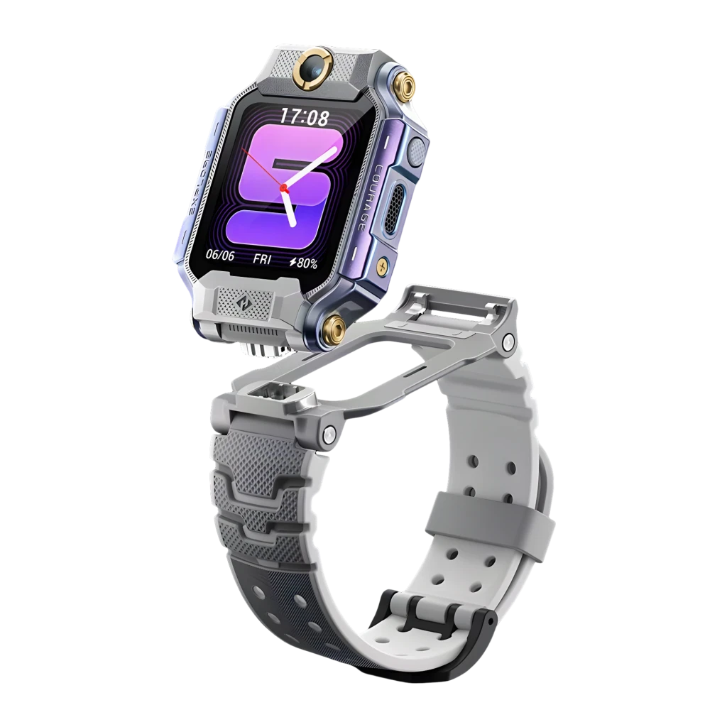 imoo Watch Phone X10 32GB Gris, vista frontal: pantalla con esfera colorida, cámara superior y correa texturizada - Ítem3