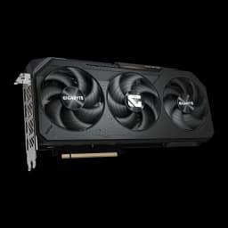GIGABYTE Radeon RX 9070 GRE Gaming OC 12GB noir, vue avant: trois ventilateurs avec logo GIGABYTE et connecteur PCIe