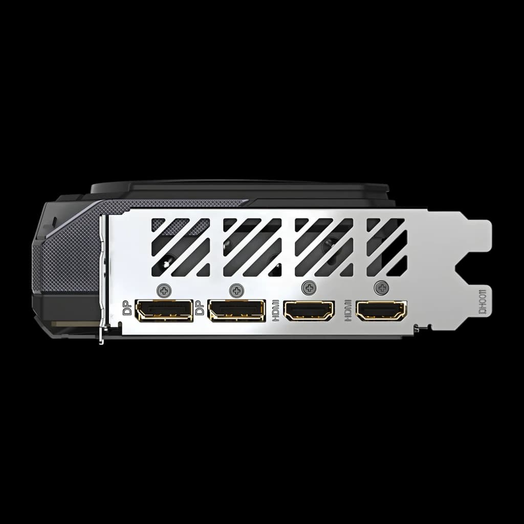 GIGABYTE Radeon RX 9070 GRE Gaming OC 12GB Noir, équerre I/O: 2x DisplayPort et 2x HDMI avec grilles de ventilation