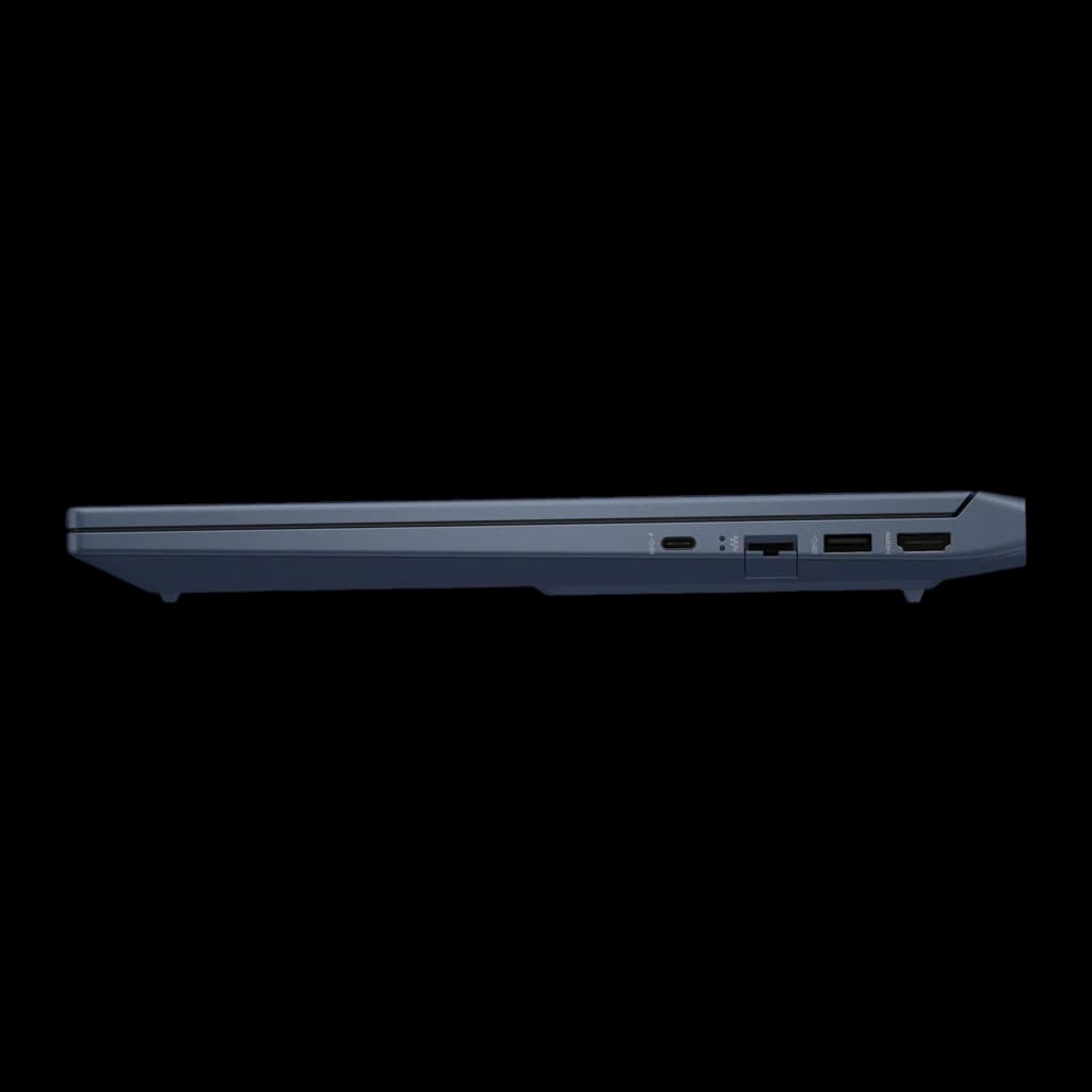 HP Victus Gaming 15 1TB Bleu, vue latérale droite: ports USB-C, USB-A, Ethernet et HDMI sur profil fermé