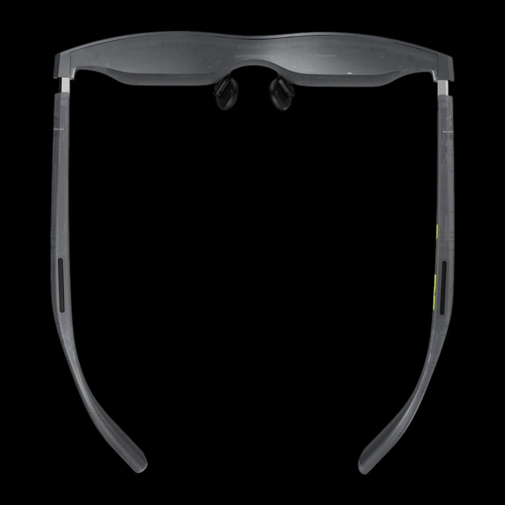 XREAL XBX A01+ Lunettes AR Gris, vue inférieure: intérieur de monture, plaquettes nasales et haut-parleurs sur branches