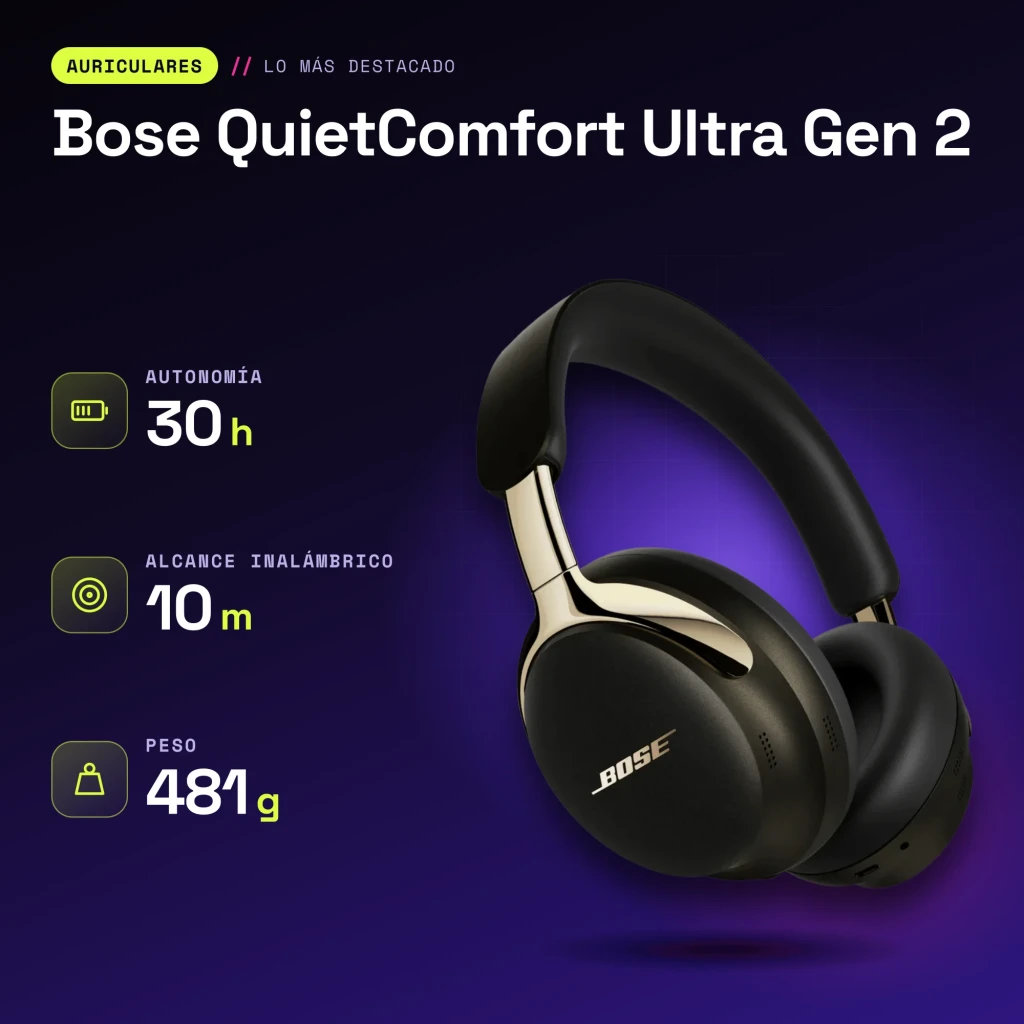 Casque Bose QuietComfort Ultra Gen 2 Réduction de Bruit Circum-Aural Or - caractéristiques