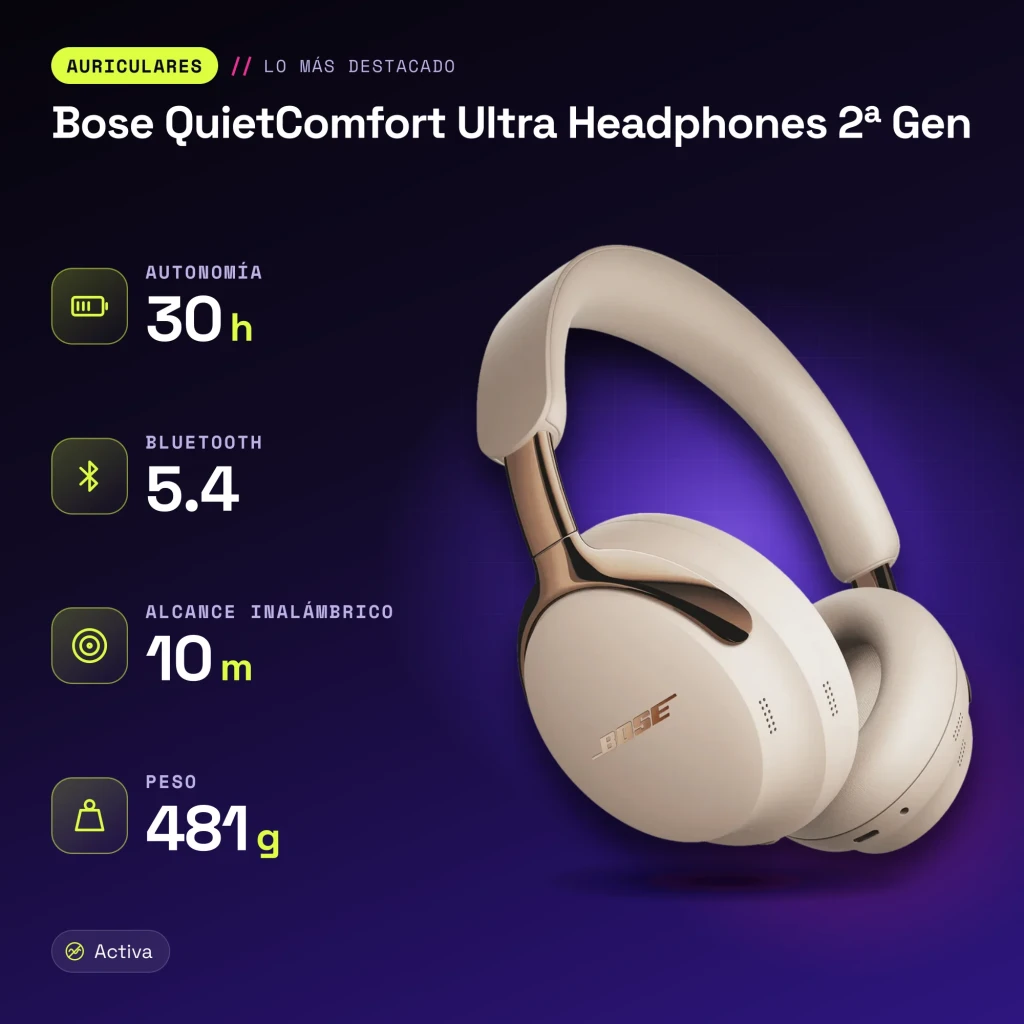 Casque Bose QuietComfort Ultra Headphones 2e Gen Réduction de Bruit Active Driftwood Sable - caractéristiques