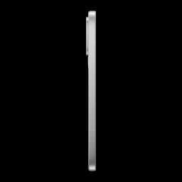 Lateral del Xiami POCO F9 Pro blanco con marco plano metálico y módulo de cámara trasera sobresaliente, diseño delgado y acabado pulido