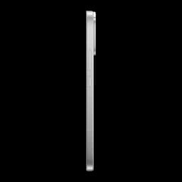 Perfil lateral del Xiami POCO F9 Pro blanco con marco metálico recto, botones de volumen y encendido, módulo de cámara trasera ligeramente sobresaliente