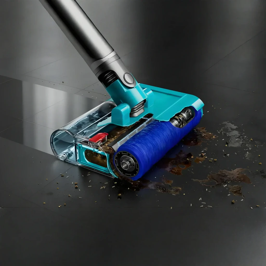 Aspiradora escoba Dyson V15s Detect Submarine sin cable, cuerpo gris con detalles dorados y morados, cepillo húmedo motorizado azul para limpieza de suelos - Ítem2