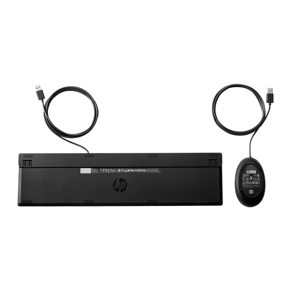 HP Desktop 320MK preto, kit vista superior: teclado com teclas visíveis e rato com cabo USB enrolado à direita - Item2