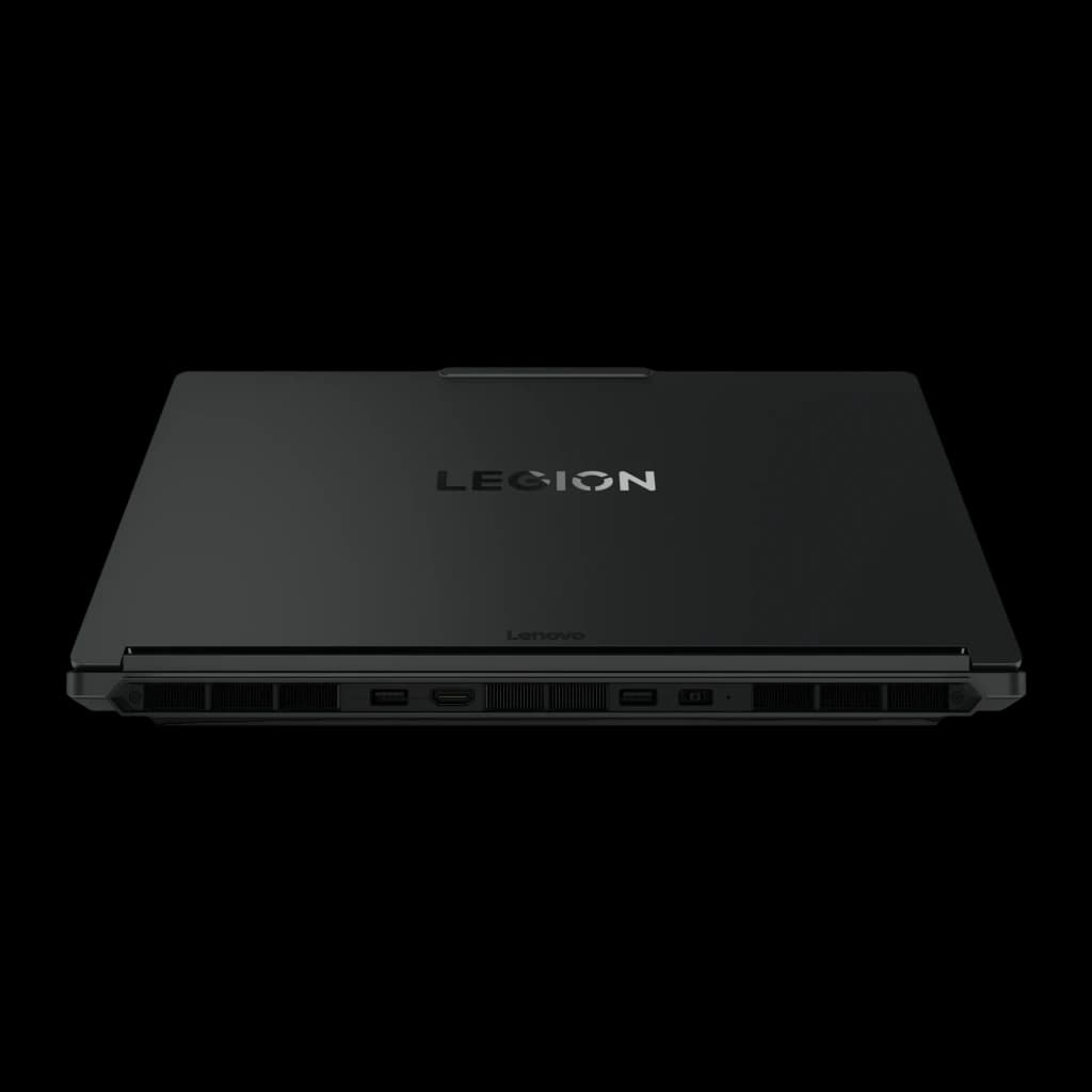 Lenovo Legion 5 15AHP11 512GB negro, vista trasera: tapa cerrada con logo Legion y puertos traseros visibles