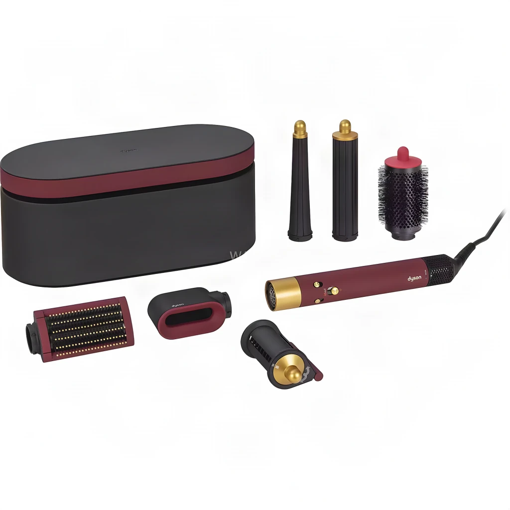 Moldeador Dyson Airwrap i.d. Straight & Wavy Iónico 90°C en rojo y dorado con barril cónico, cepillos, boquilla, filtro y estuche negro con detalles rojos - Ítem2