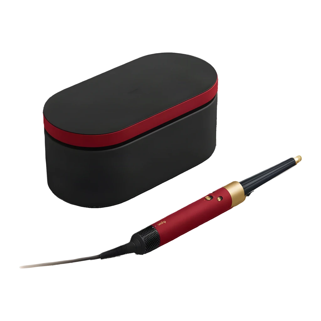 Moldeador Dyson Airwrap i.d. Straight & Wavy Iónico 90°C en rojo y dorado con barril cónico, cepillos, boquilla, filtro y estuche negro con detalles rojos - Ítem4