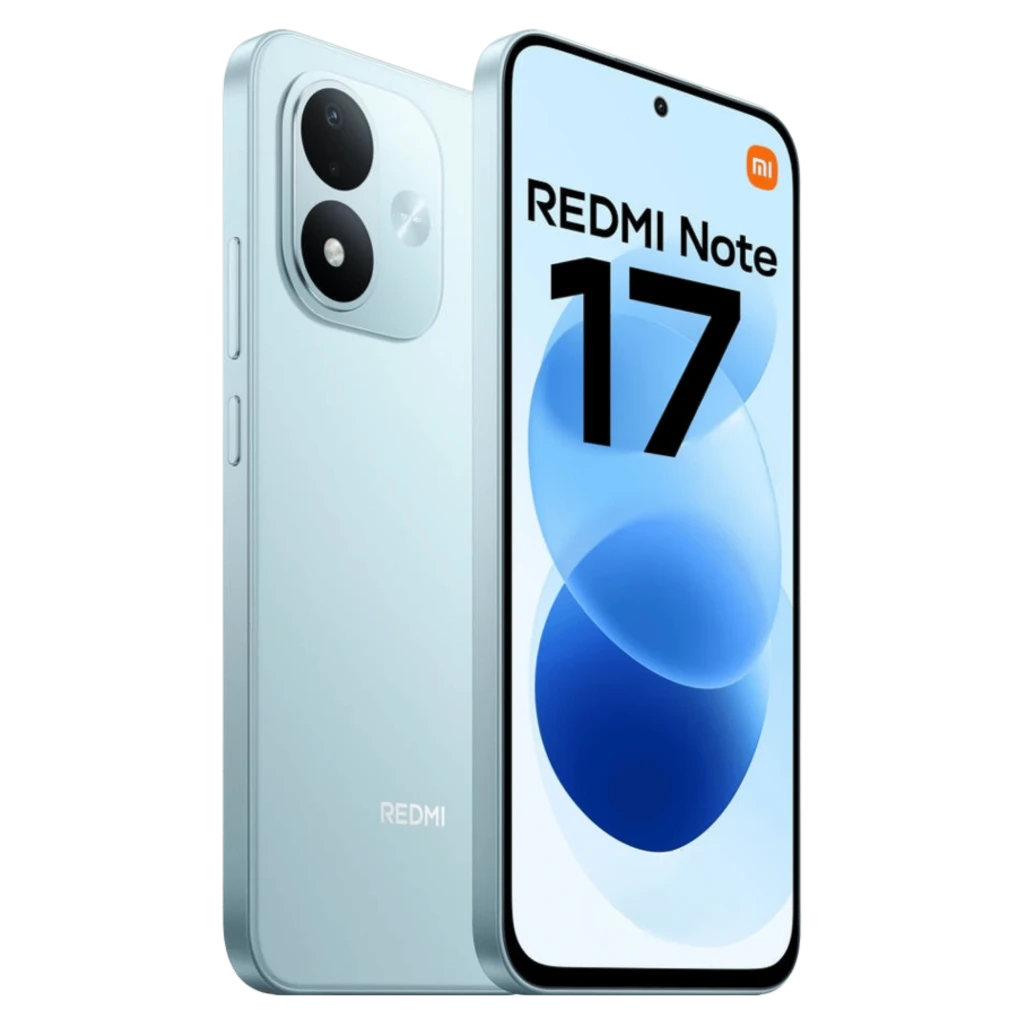 Xiaomi Redmi Note 17 4G color Sky Teal con pantalla frontal perforada y módulo trasero con doble cámara grande y flash integrado - Ítem1