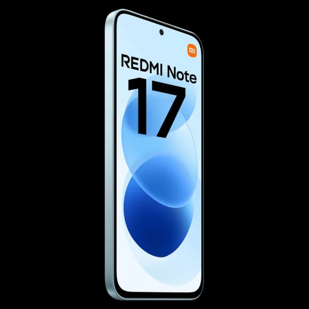 Smartphone Xiaomi Redmi Note 17 4G vert Sky Teal avec écran bord à bord, perçage central pour la caméra frontale et cadre fin aux bords arrondis
