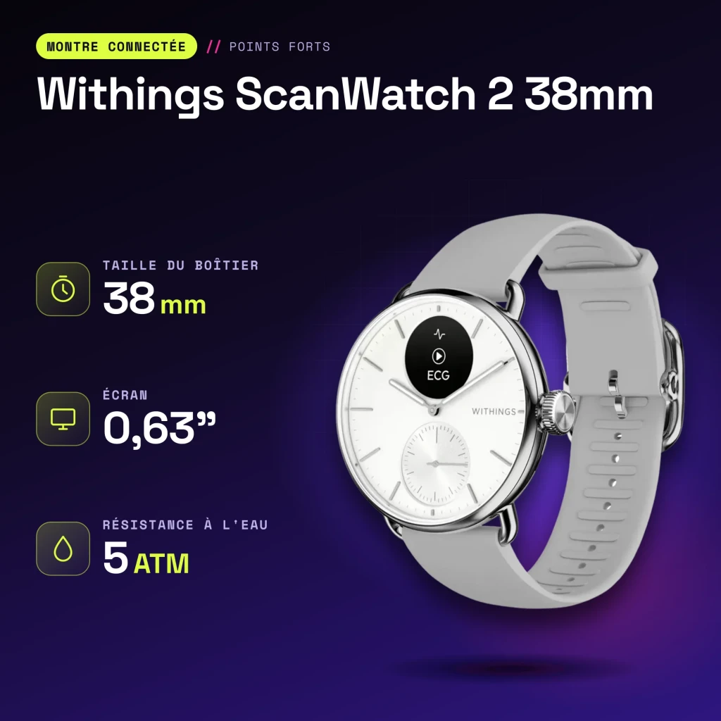 Withings ScanWatch 2 38mm Blanco FC, SpO2, Altímetro - características