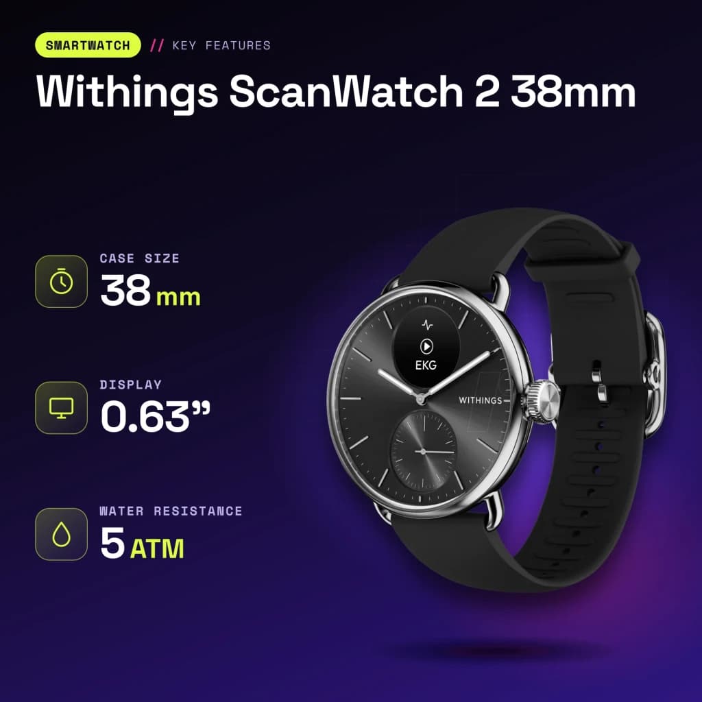 Withings ScanWatch 2 38mm Preto Frequência Cardíaca SpO2 - características