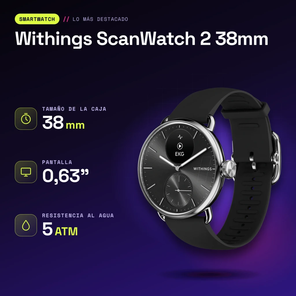 Withings ScanWatch 2 38mm Preto Frequência Cardíaca SpO2 - características